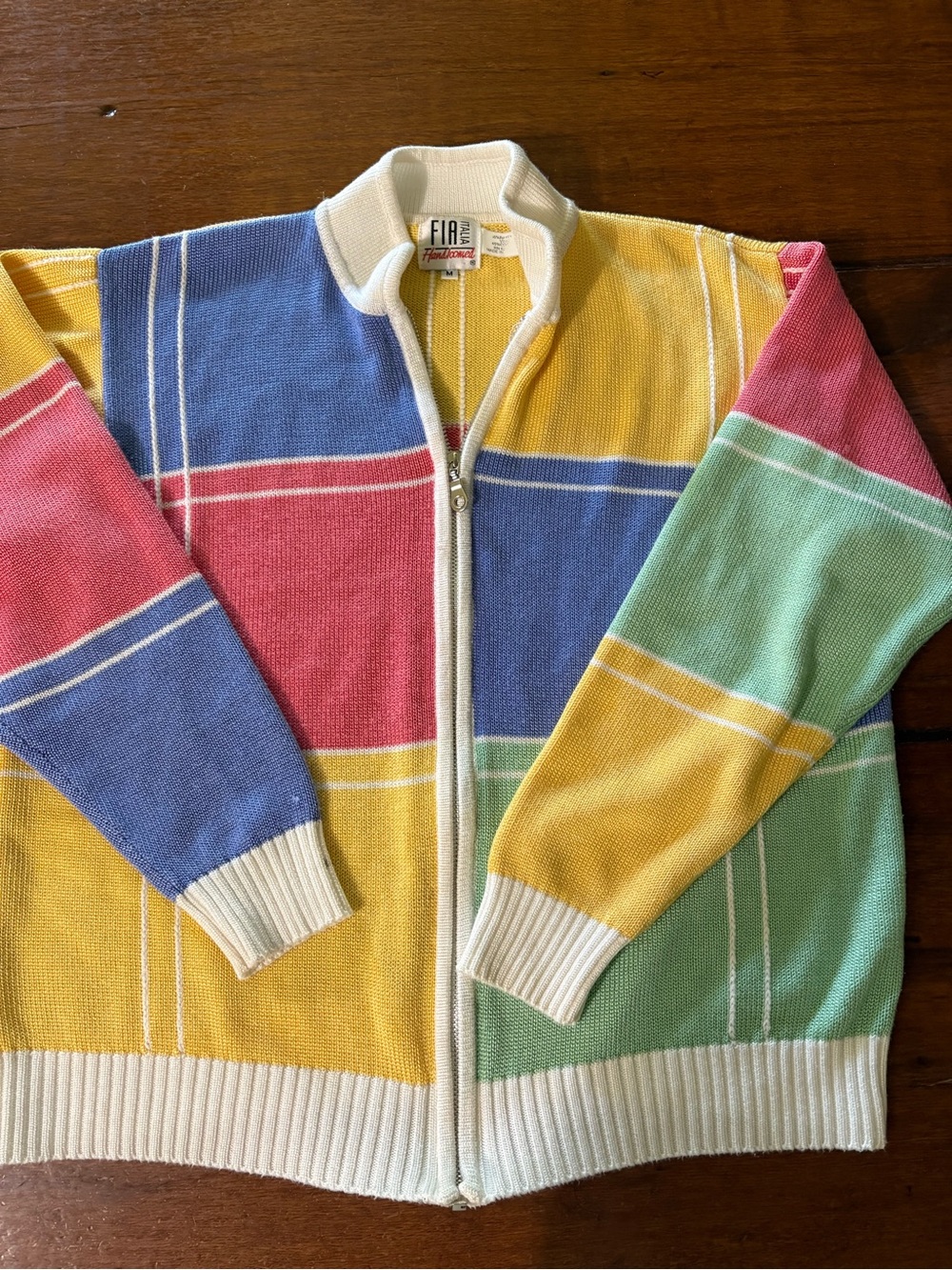 Vintage Multicolor Zip-Front Cardigan Sweater Handloomed